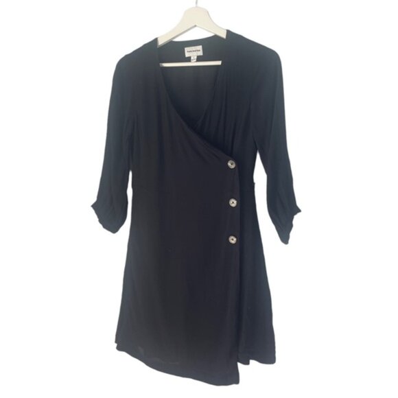 Frank & Oak Black Wrap Mini Dress Size Small Classic Cute LBD Classic - Picture 1 of 7